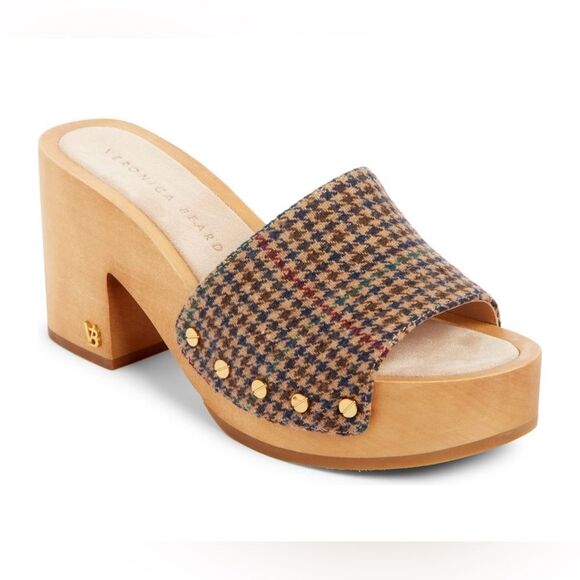 Veronica Beard Shoes - Veronica Beard Hannalee Wood Platform Sandal in Multi Houndstooth- Size 8